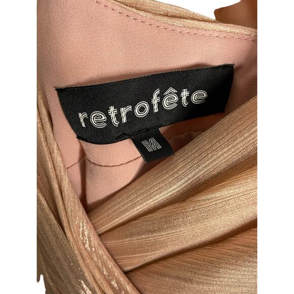 Retrofete Yesi Dress Pleated Surplice Braided Strap Formal Gala Party Metallic M - Picture 7 of 15